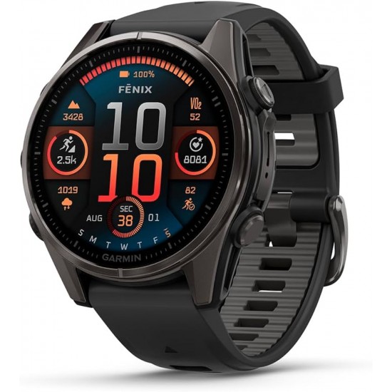 ساعة Garmin fēnix 8 – 43 مم – AMOLED Sapphire – ساعة GPS احترافية متعددة الرياضات (حجم صغير)